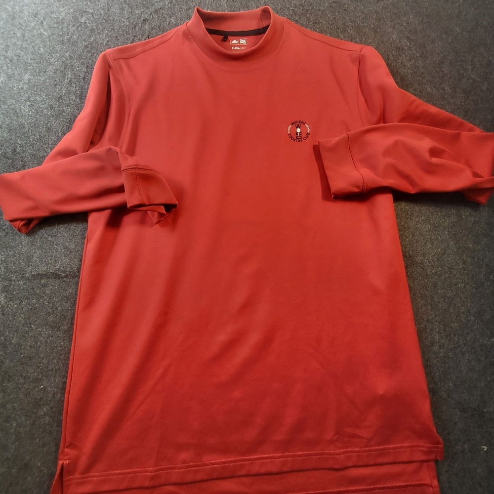 Adidas Climalite Cotton & Polyester Long Sleeve Mock Collar Golf Shirt Red M